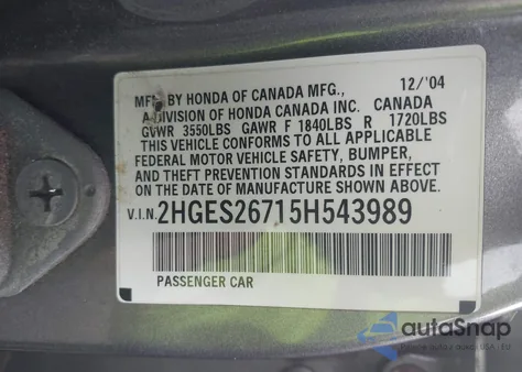 2005 Honda Civic Ex from USA, damaged, VIN 2HGES26715H543989